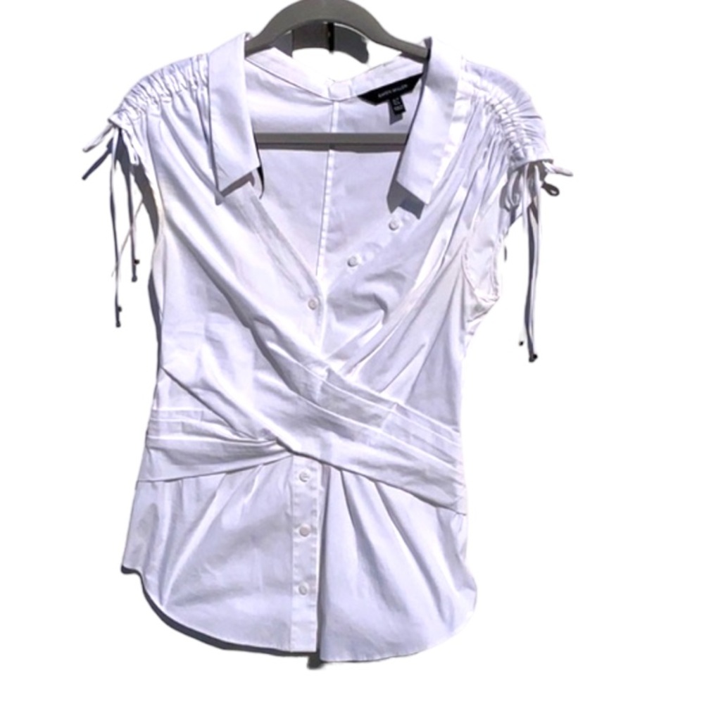 Karen Millen Cinch Tie Sleeve Button Front White Blouse